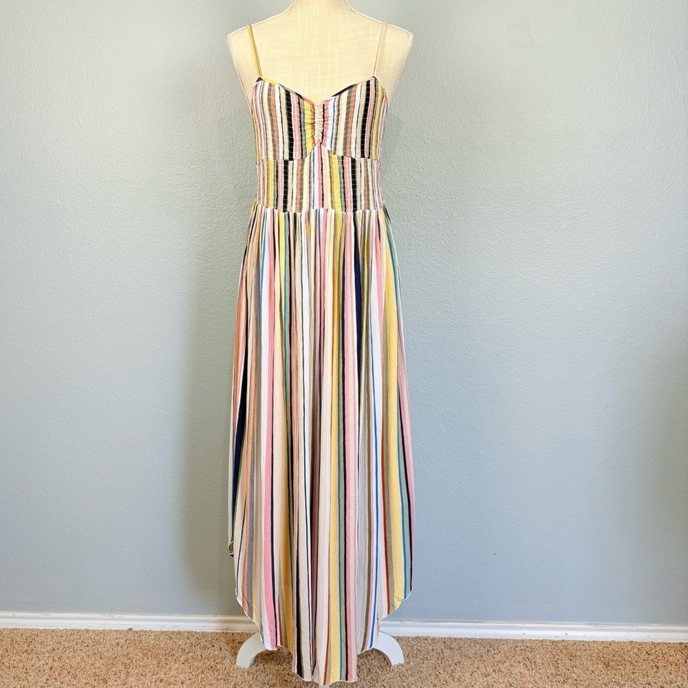 THML Striped Multicolor Midi Dress Smocked Flowy Beach Boho Sz M